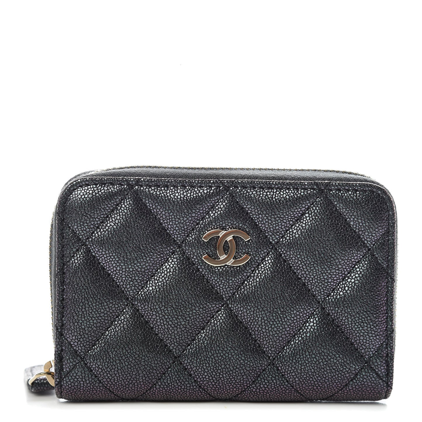 Iridescent Caviar Quilted Zip Coin Purse Black