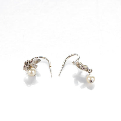 Chanel Enamel Crystal Pearl CC Earrings Silver 3 of 5