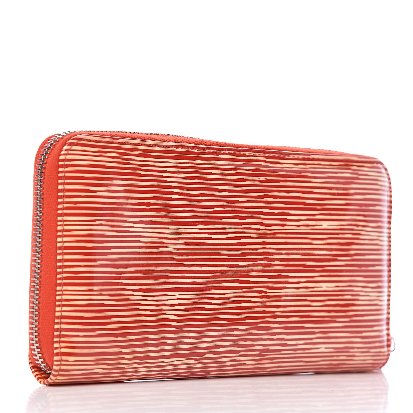 Patent Calfskin Striped Large Gusset Zip Around Wallet Red