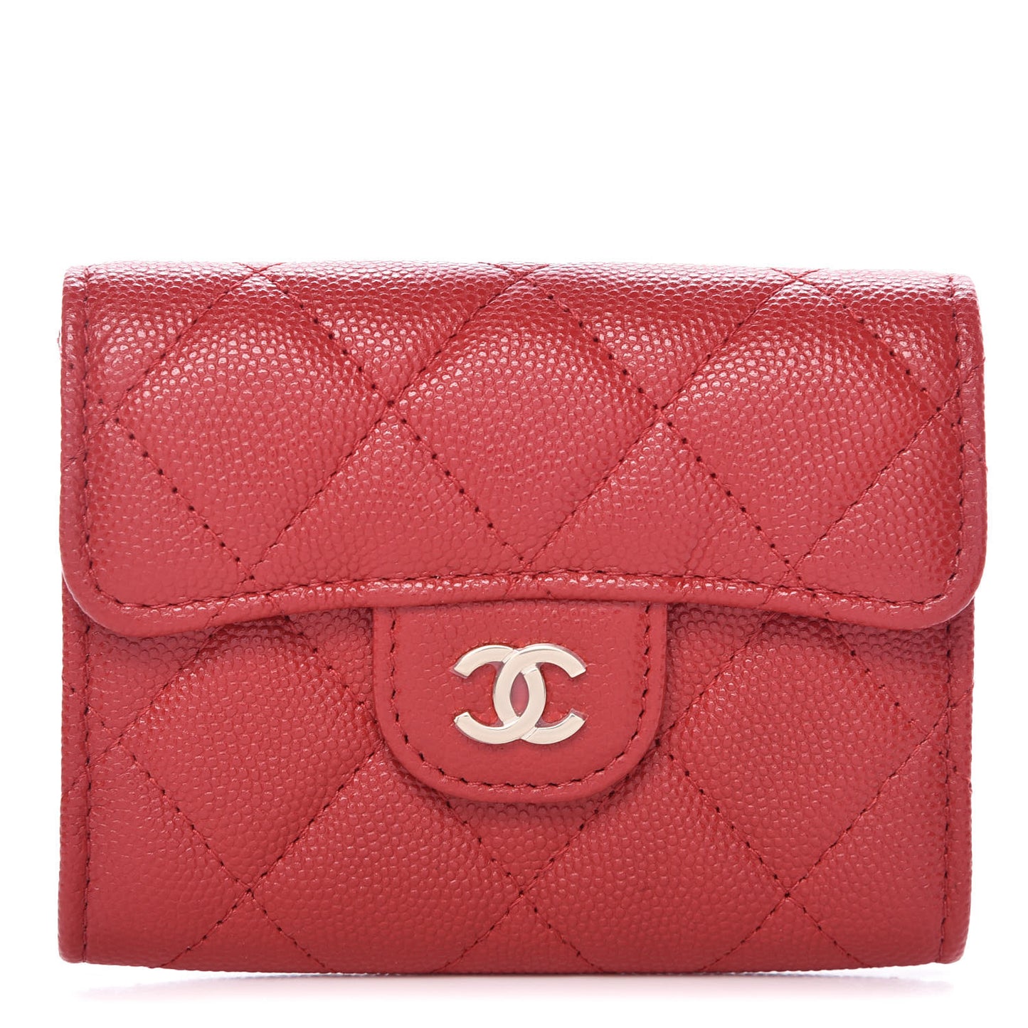 Caviar Quilted Flap Card Holder Wallet Red