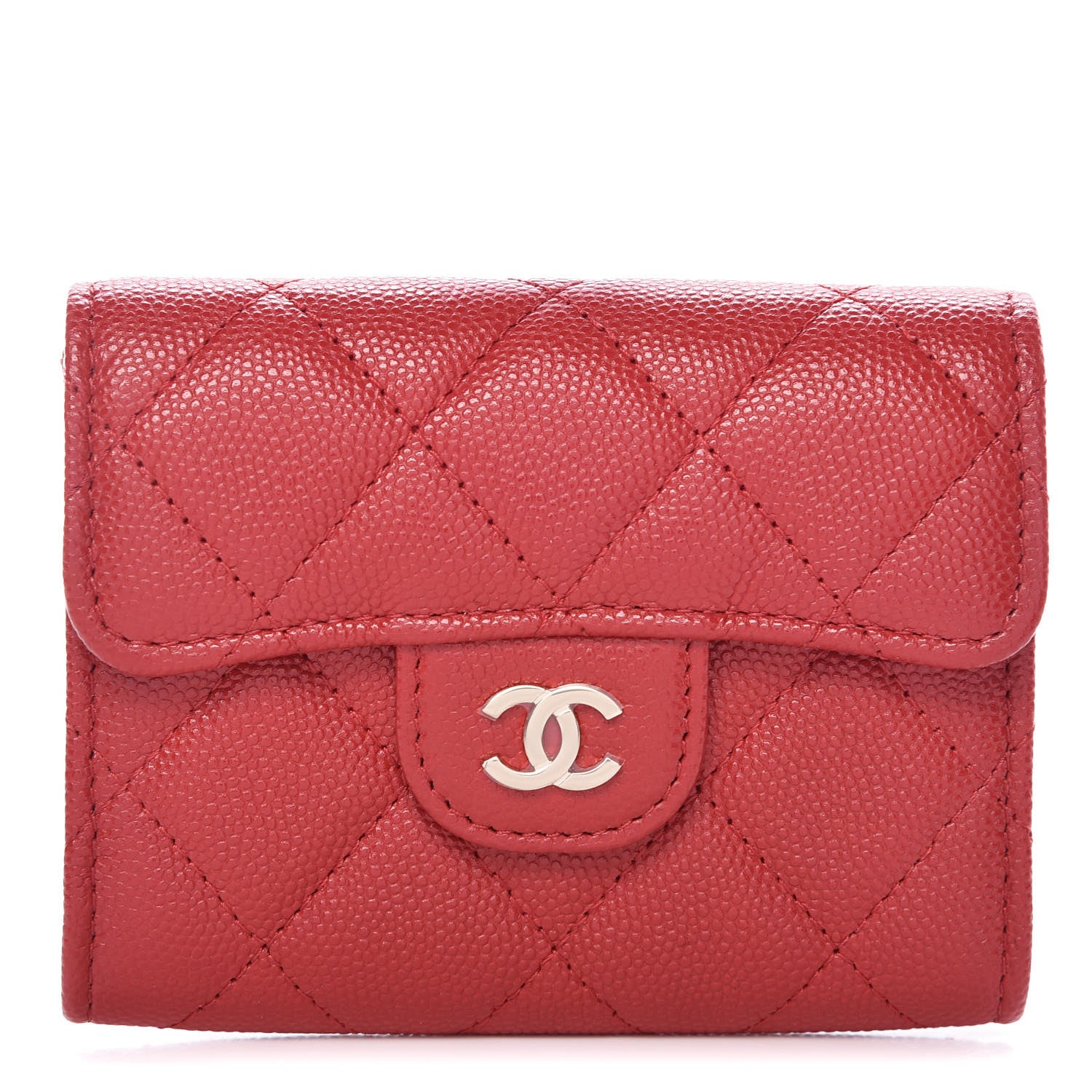 Chanel Caviar Quilted Flap Card Holder Wallet Red 1 of 9