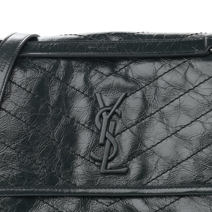 Saint Laurent Crinkled Calfskin Matelasse Monogram Medium Niki Chain Satchel Dark Green 9 of 12