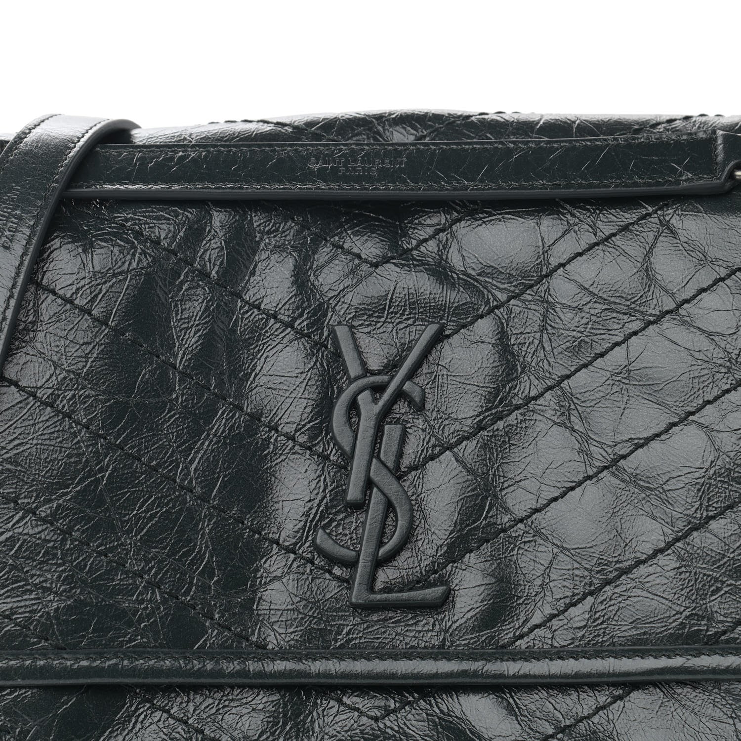 Saint Laurent Crinkled Calfskin Matelasse Monogram Medium Niki Chain Satchel Dark Green 9 of 12