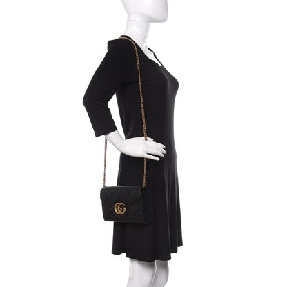 Gucci Calfskin Matelasse GG Marmont Chain Wallet Black 2 of 11