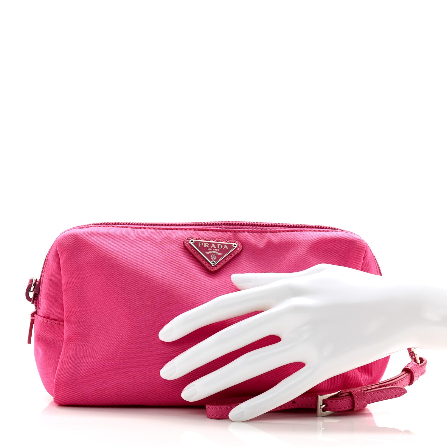 Prada Tessuto Nylon Vela Saffiano Necessaire Wristlet Pouch Fuxia 2 of 10