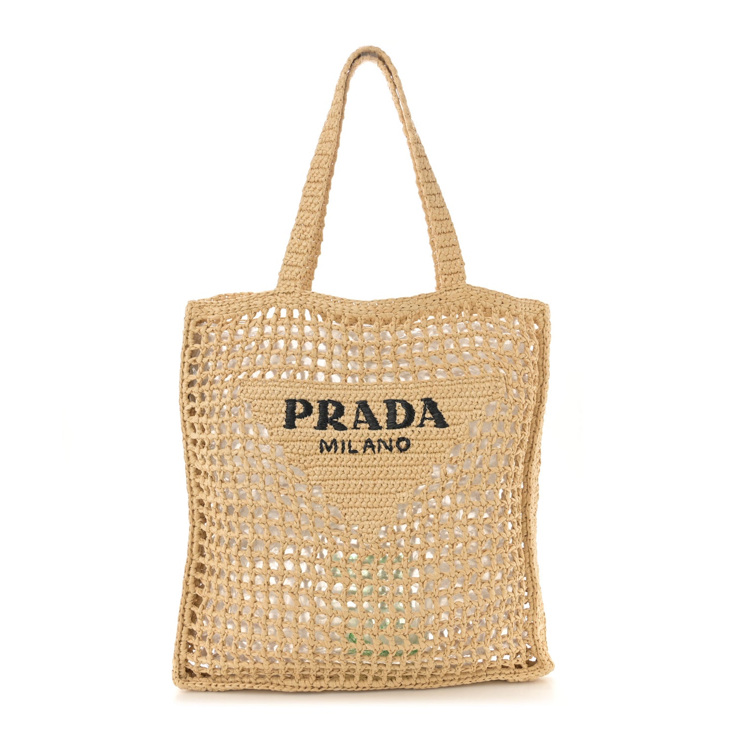 Yarn Raffia Effect Crochet Logo Embroidered Tote Bag Naturale