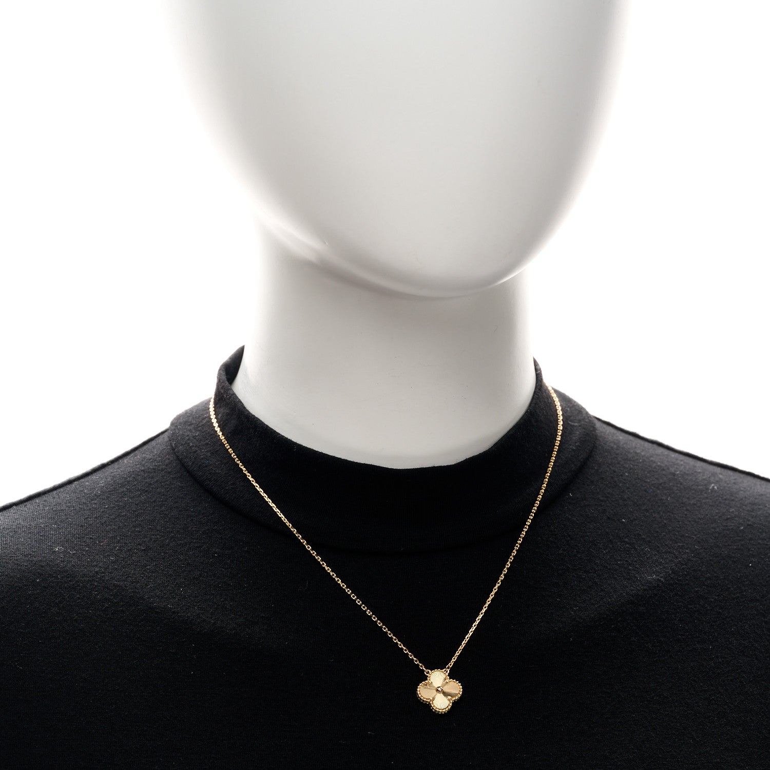 Van Cleef & Arpels 18K Yellow Gold Guilloche Vintage Alhambra Pendant Necklace 2 of 6