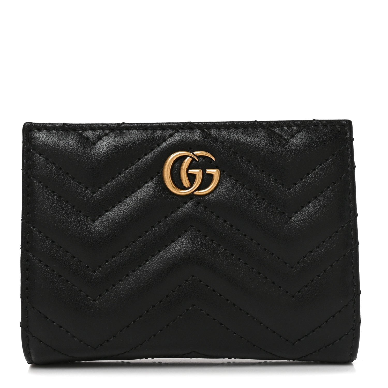 Gucci Calfskin Matelasse GG Marmont Card Case Wallet Black 1 of 8