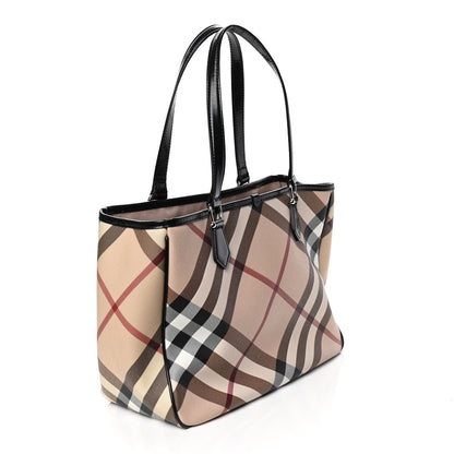 Burberry Patent Trim Nova Check Tote Black 2 of 7