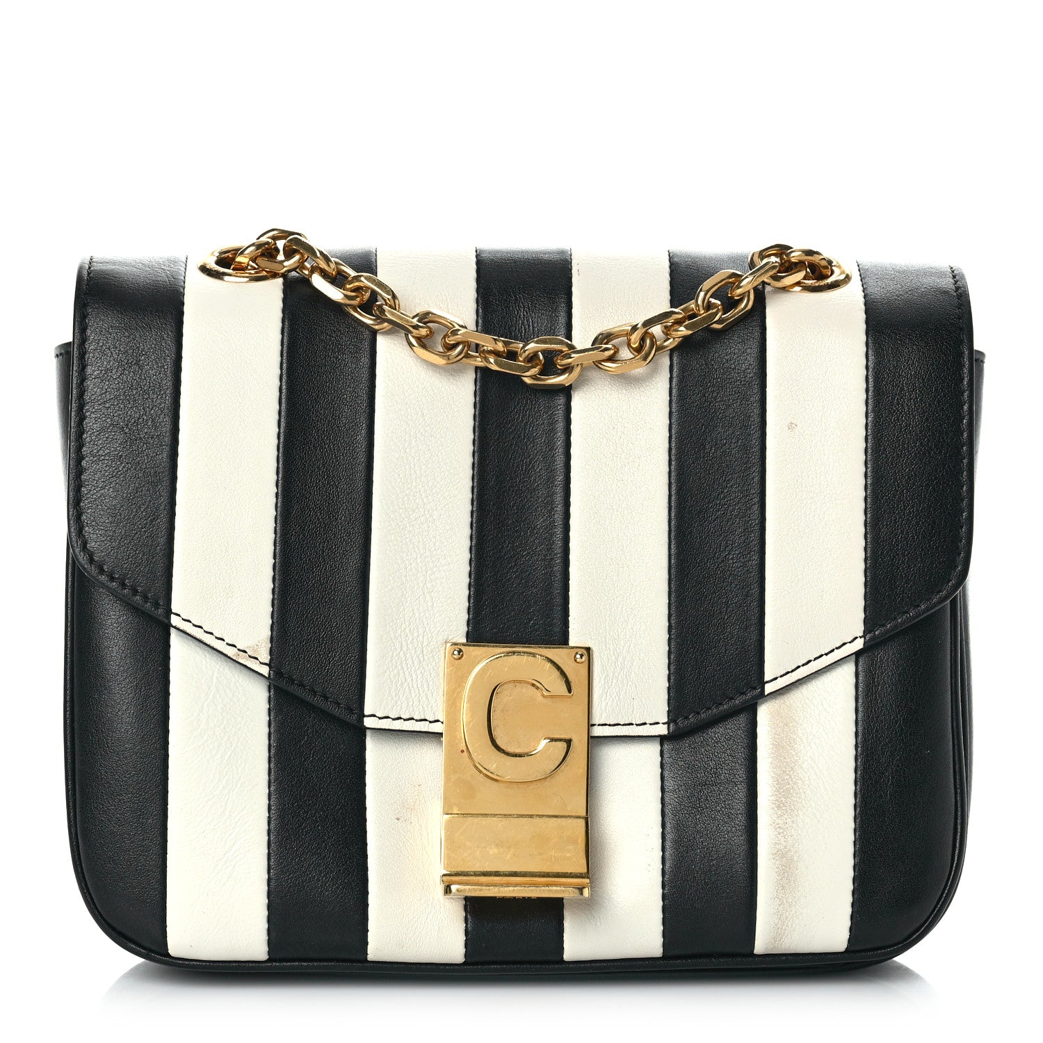 Celine Shiny Calfskin Stripes Small C Bag Black 1 of 12