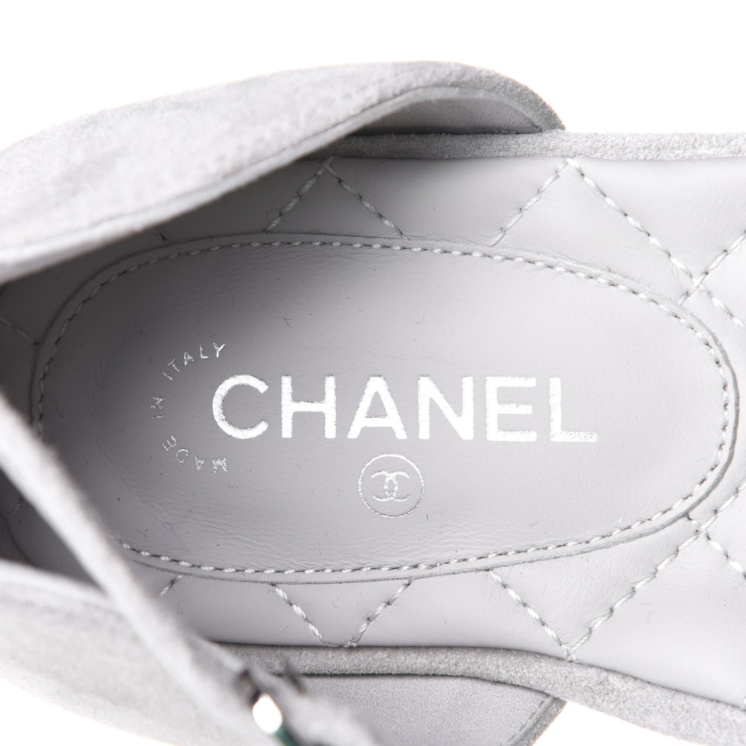 Chanel Suede Grosgrain Cap Toe CC Ankle Strap Sandals 39.5 Grey Black 9 of 10