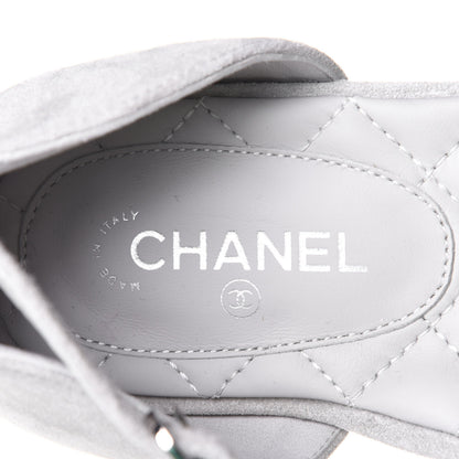 Chanel Suede Grosgrain Cap Toe CC Ankle Strap Sandals 39.5 Grey Black 9 of 10