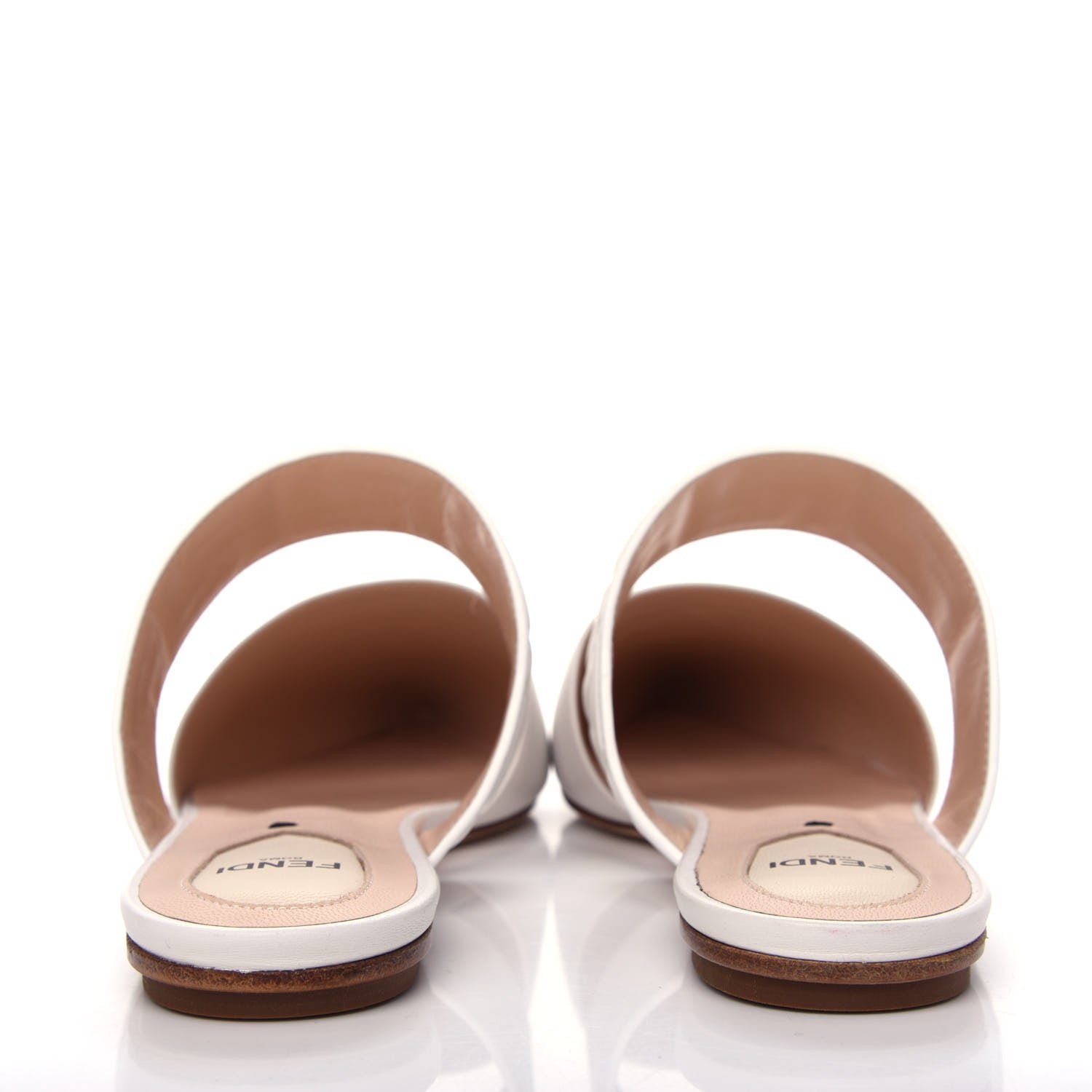 Fendi Vitello FF Embossed Buckle Flat Mules 38.5 Snow 7 of 9