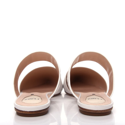 Fendi Vitello FF Embossed Buckle Flat Mules 38.5 Snow 7 of 9