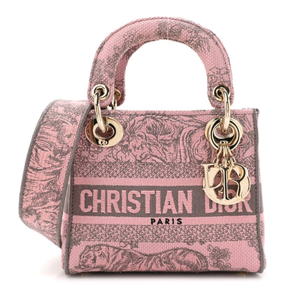 Christian Dior Canvas Toile De Jouy Embroidered Mini Lady D-Lite Gray Pink 1 of 10