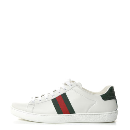 Gucci Calfskin Crocodile Web Womens Ace Sneakers 38.5 White Green 1 of 11