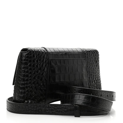 Balenciaga Extra Supple Calfskin Crocodile Embossed Monochrome XS Downtown Shoulder Bag Black 2 of 9