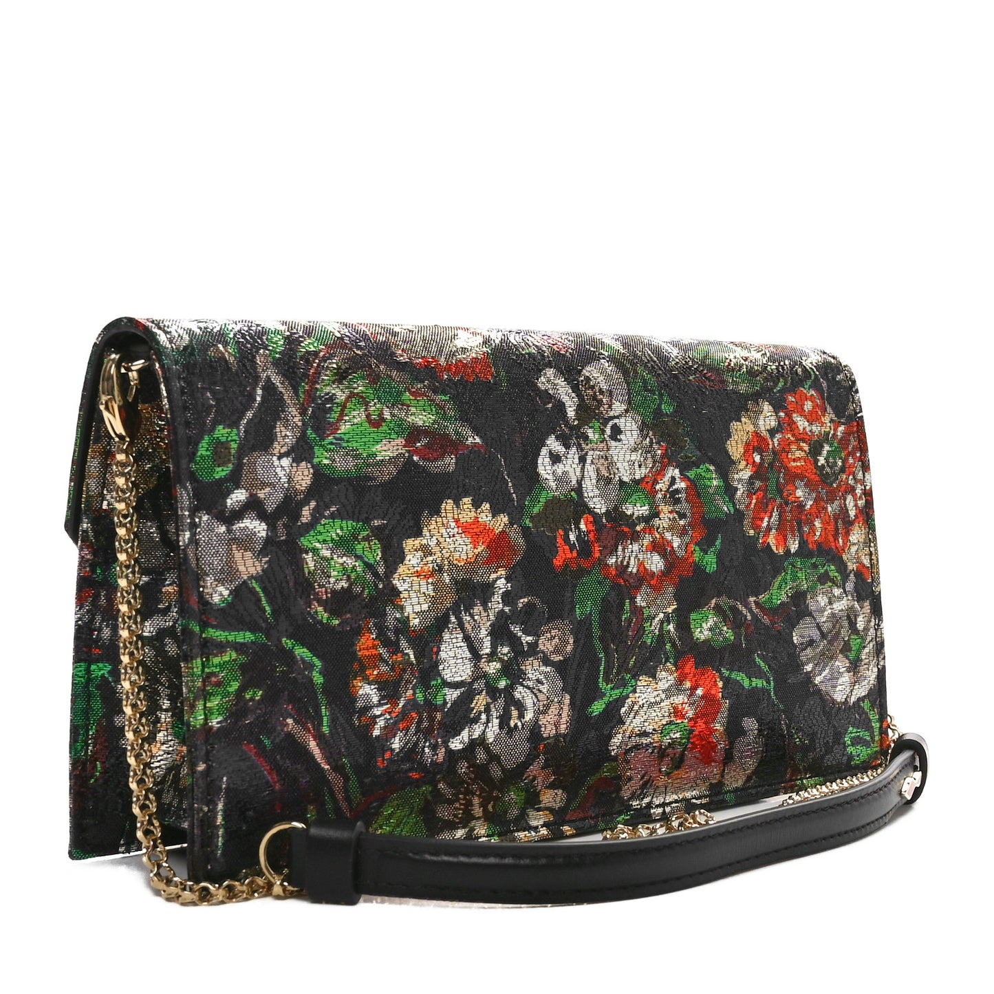 Metallic Tissu Lame Sevillana Floral Print Loubi54 Crossbody Clutch Gold Multicolor