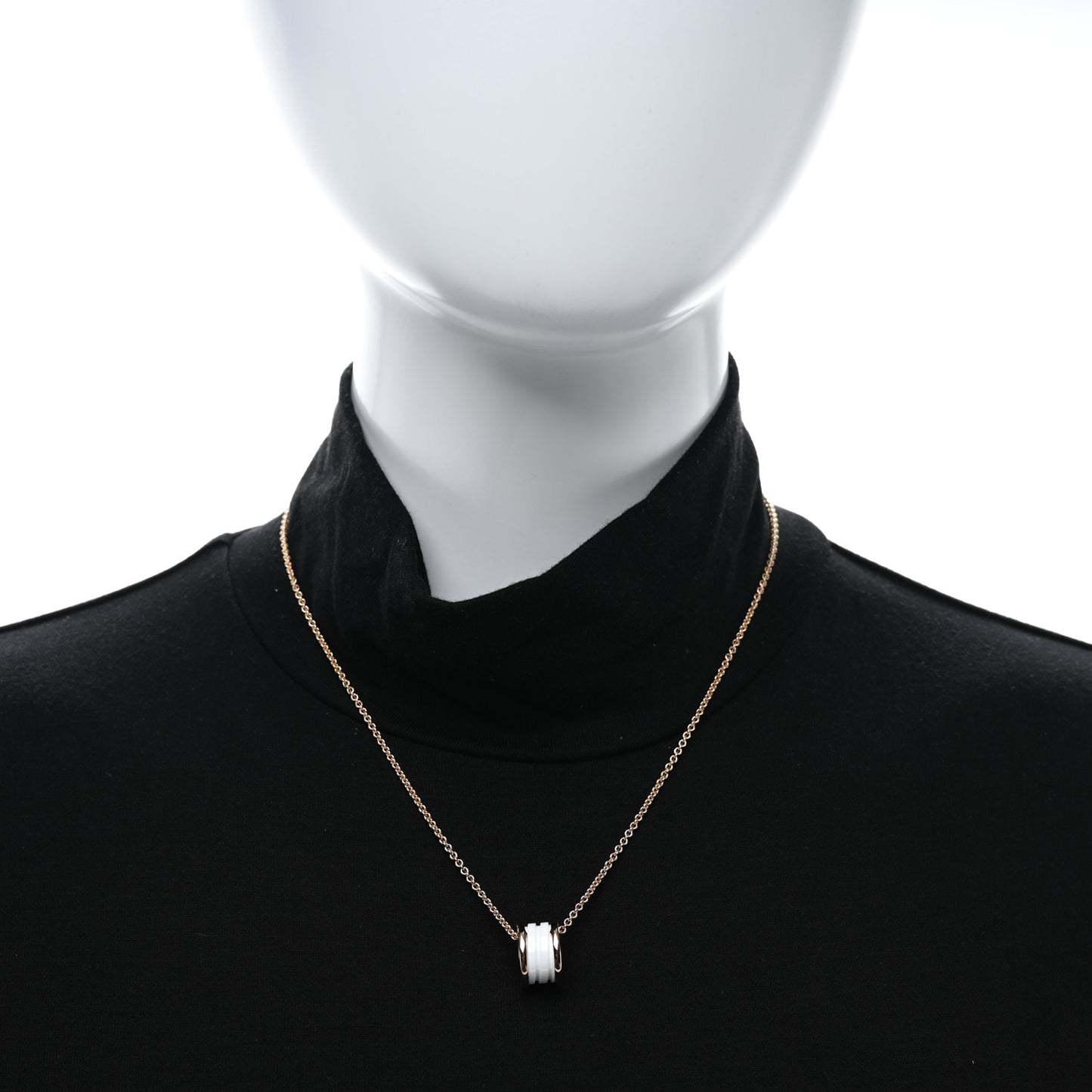 18K Rose Gold White Ceramic B.Zero1 Pendant Necklace