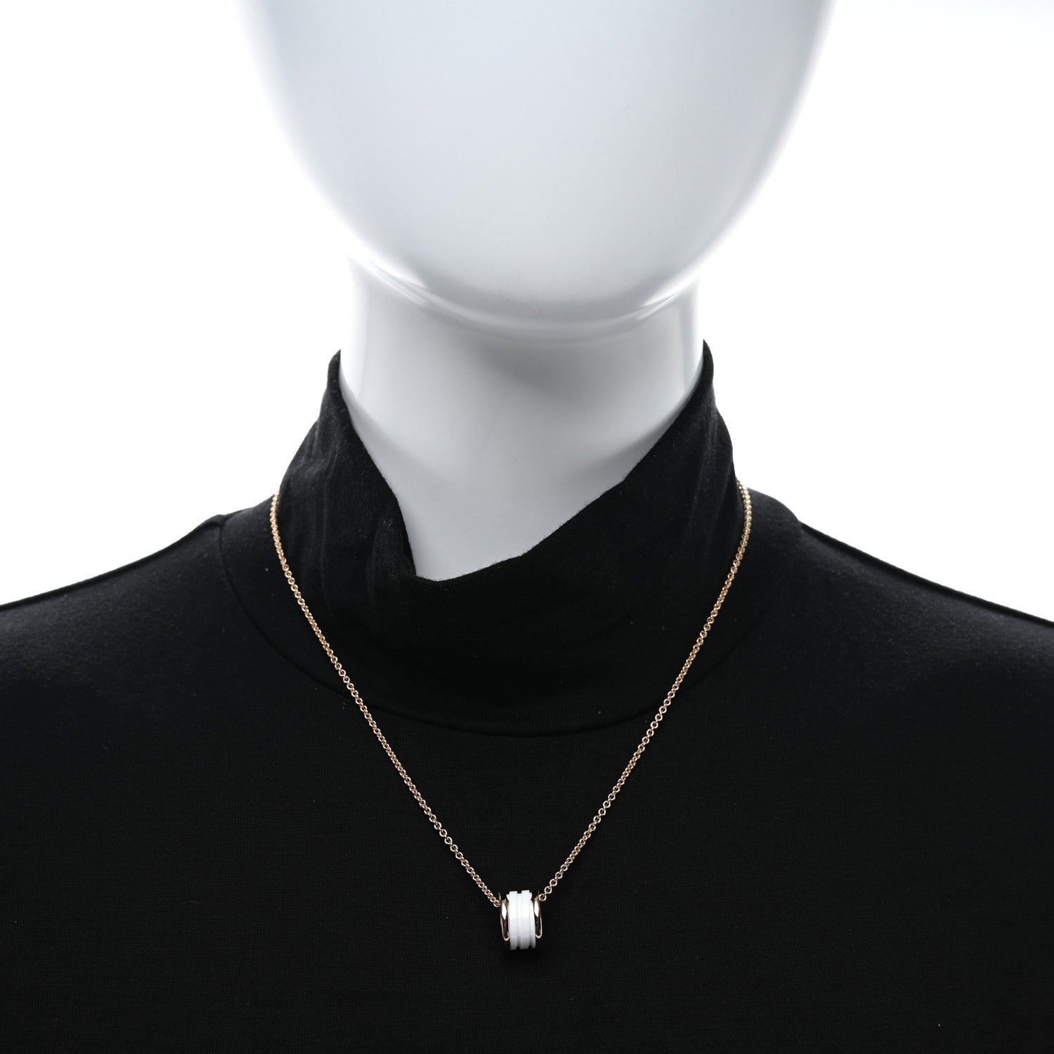 Bulgari 18K Rose Gold White Ceramic B.Zero1 Pendant Necklace 2 of 4