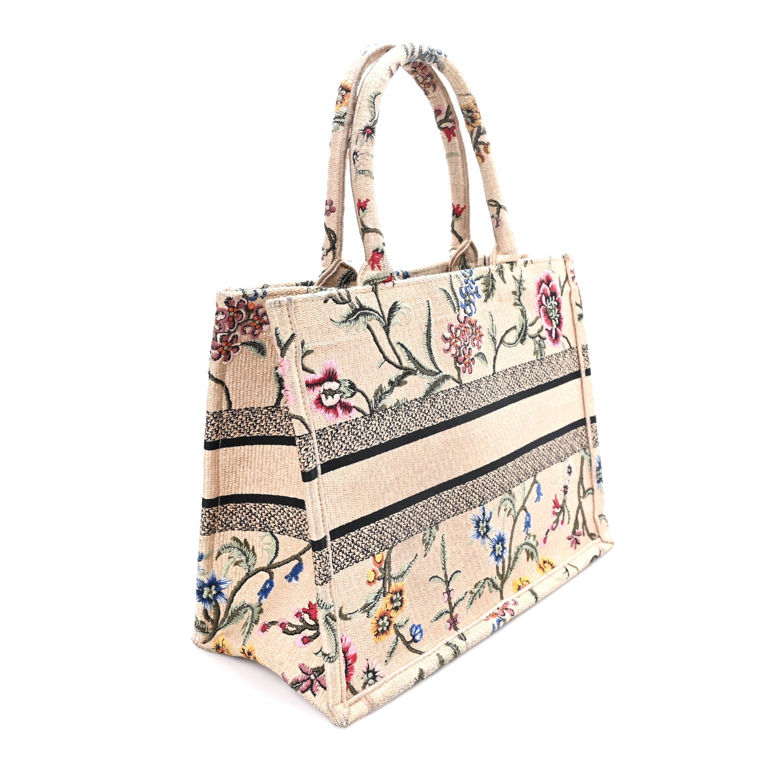 Christian Dior Raffia Embroidered Petites Fleurs Medium Book Tote Natural 3 of 12