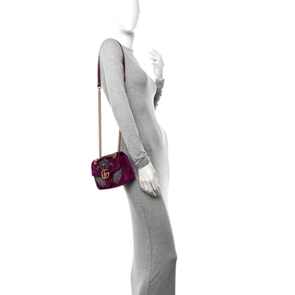 Gucci Velvet Matelasse Embroidered Mini GG Marmont Shoulder Bag Bordeaux 2 of 10