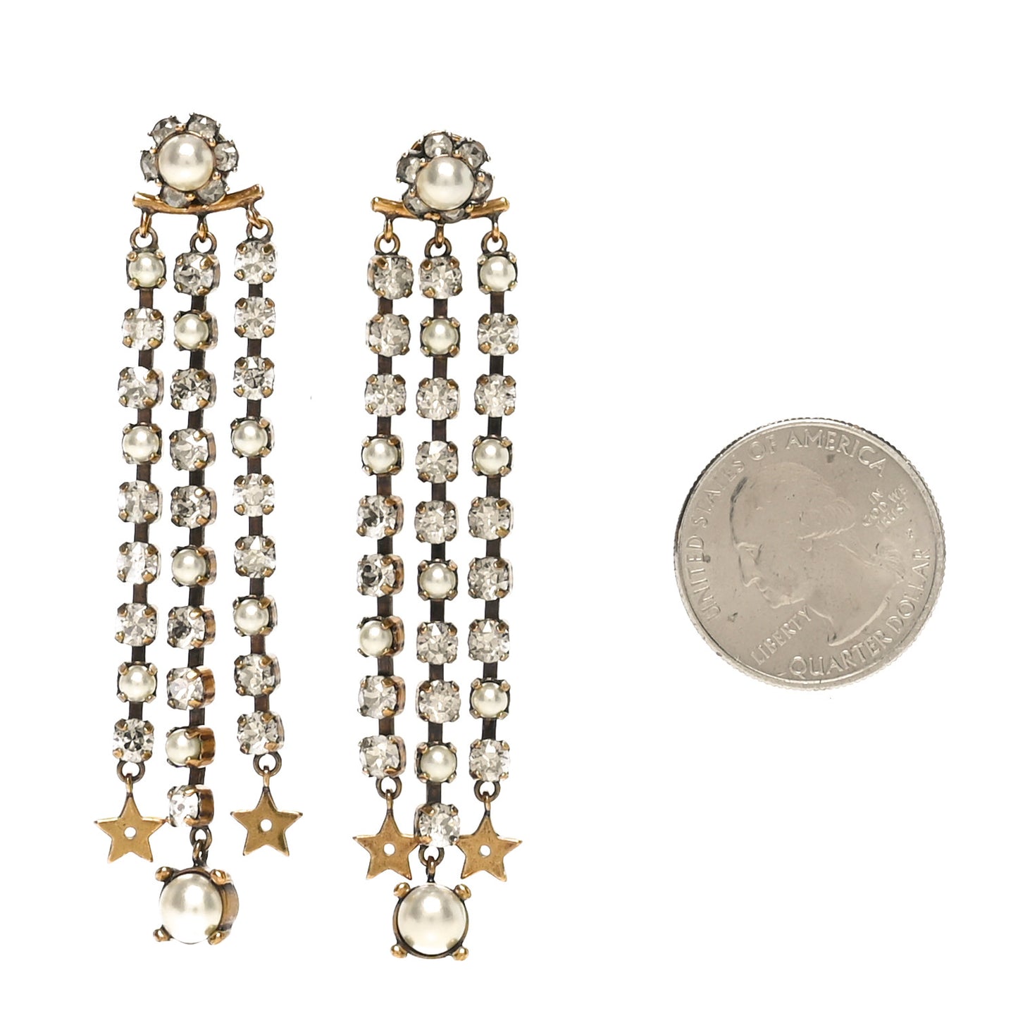 Pearl Crystal Star CD Drop Earrings Gold
