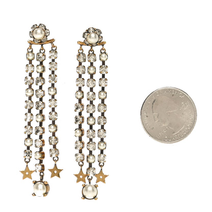 Christian Dior Pearl Crystal Star CD Drop Earrings Gold 2 of 5