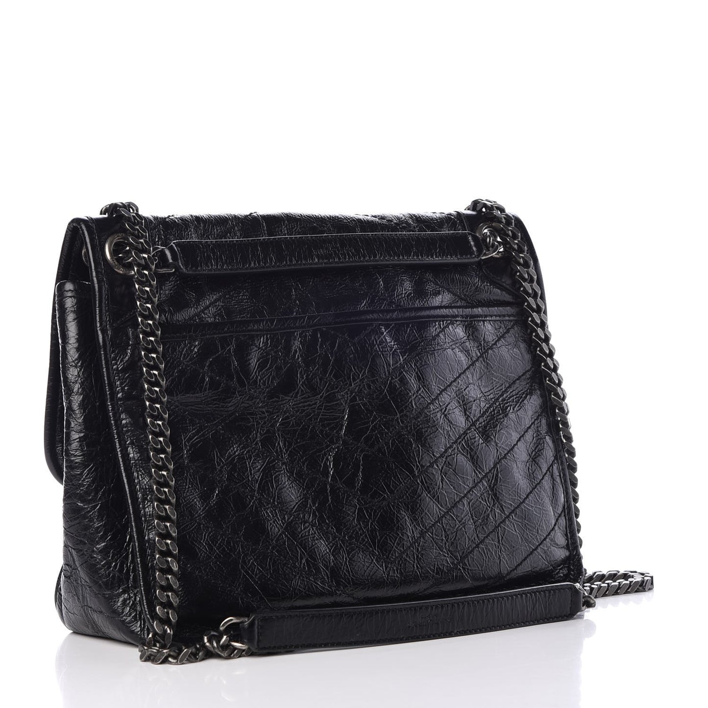 Crinkled Calfskin Matelasse Medium Niki Chain Satchel Black