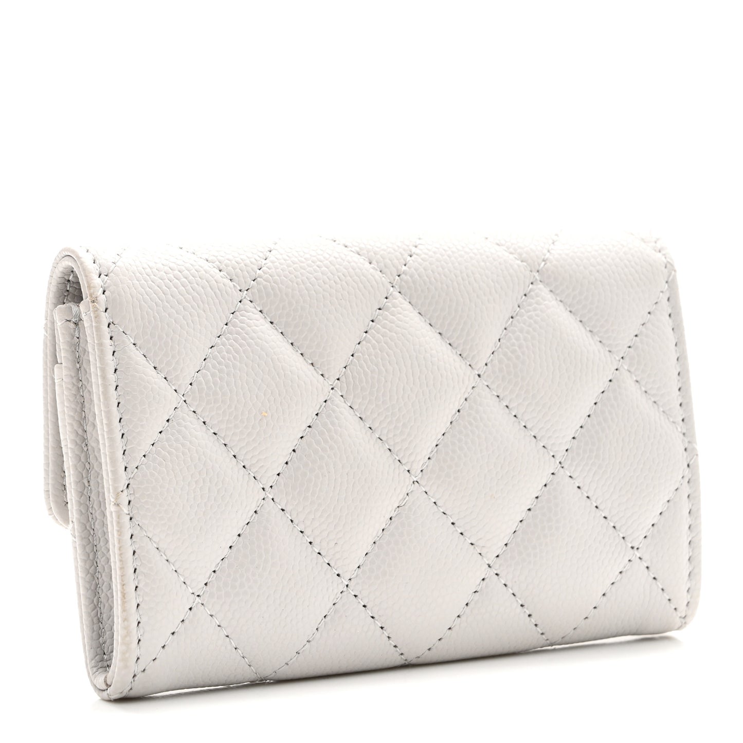 Caviar Quilted CC Flap Card Holder Light Grey