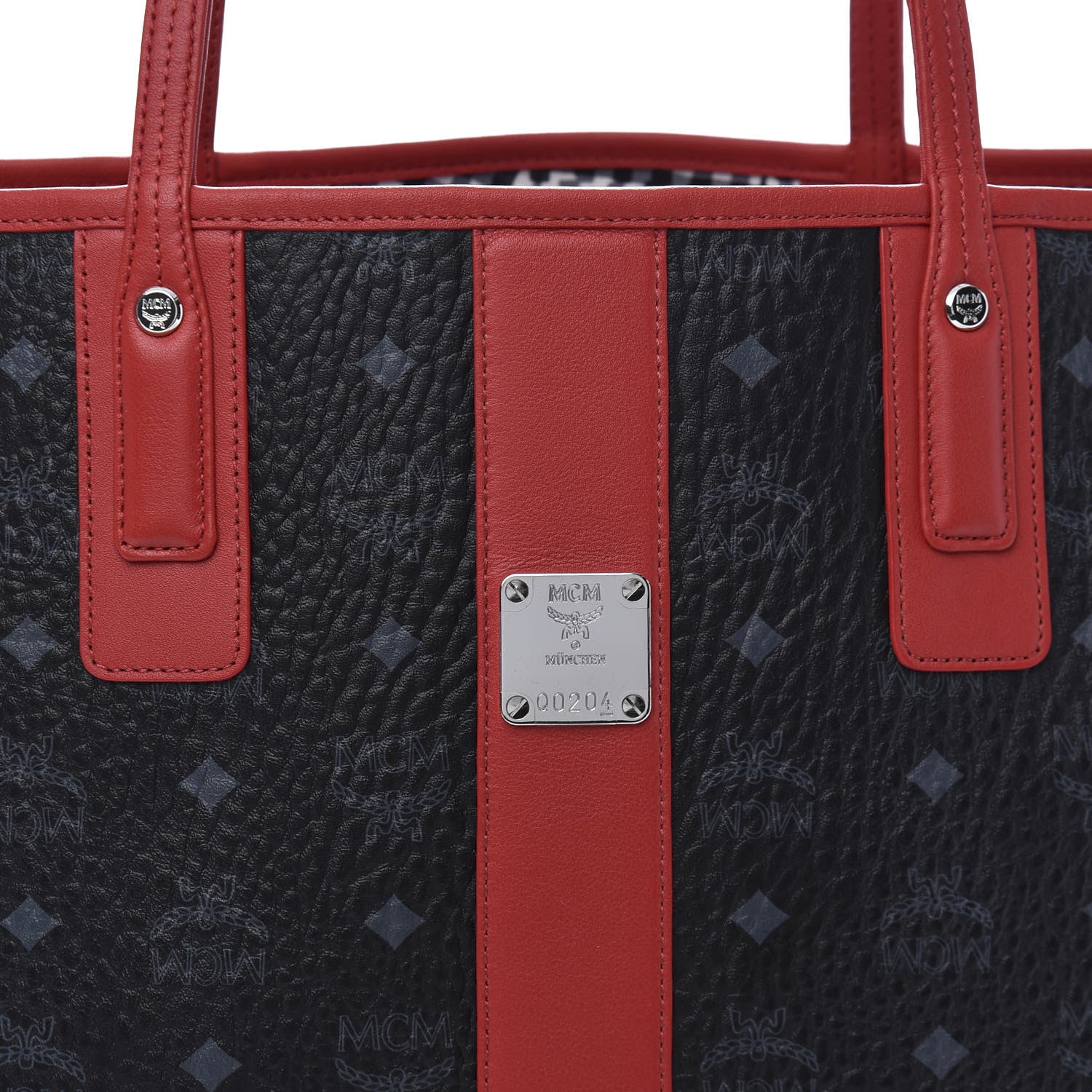 MCM Visetos Medium Liz Reversible Shopper Tote Black Red 10 of 19