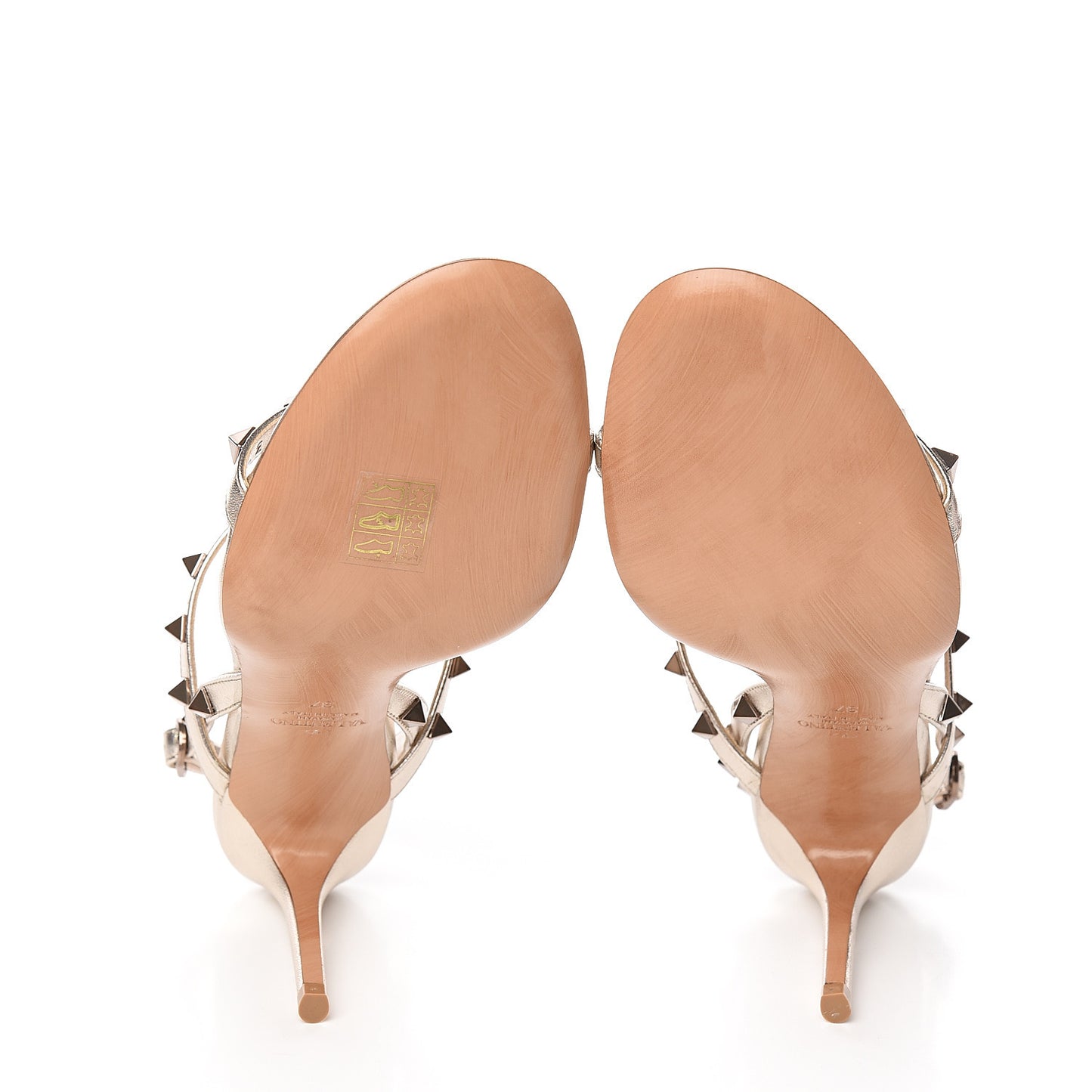 Metallic Nappa Rockstud T-Strap Slingback 85mm Sandals 37 Skin