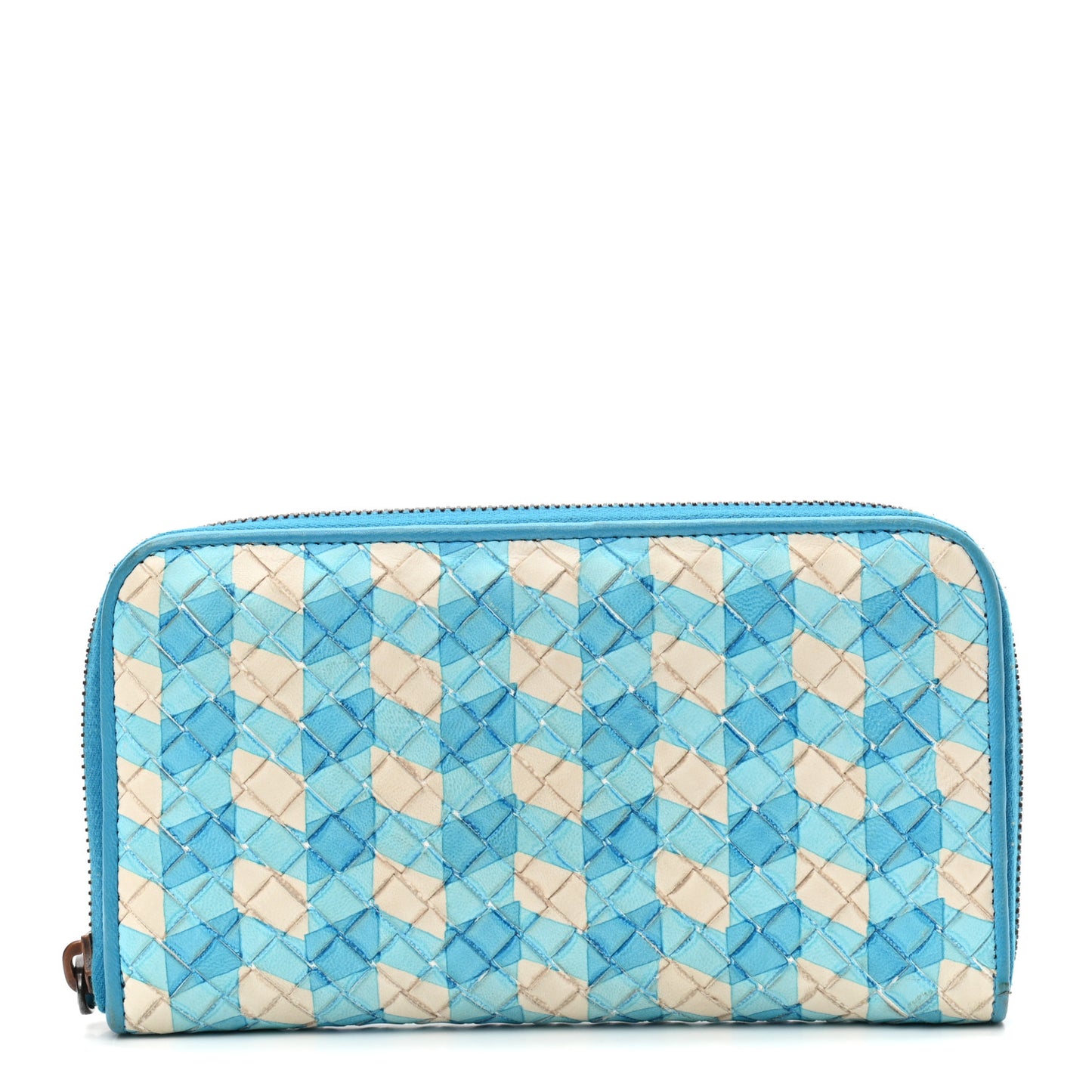 Nappa Intrecciato Zip Around Wallet Blue White
