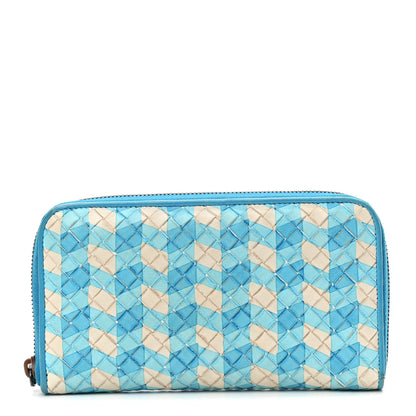 Bottega Veneta Nappa Intrecciato Zip Around Wallet Blue White 1 of 10