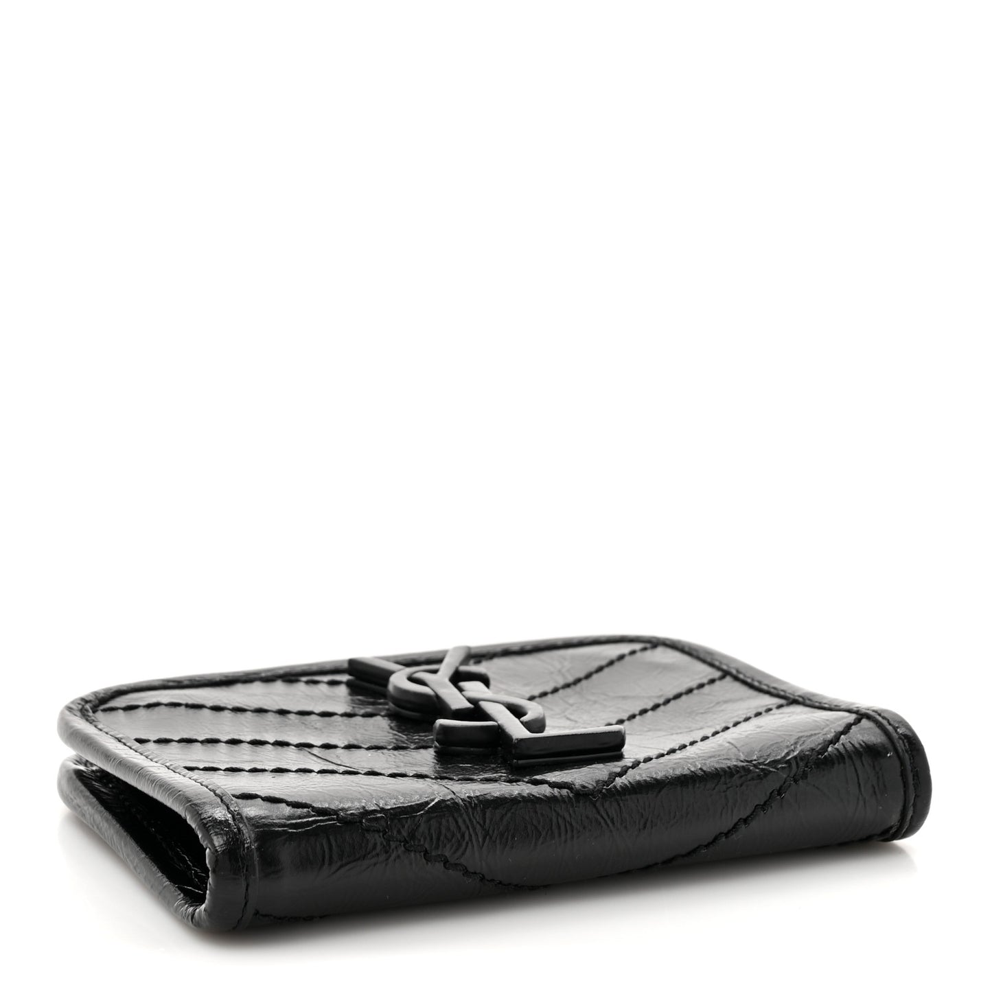 Crinkled Calfskin Matelasse Monogram Niki Card Holder Black