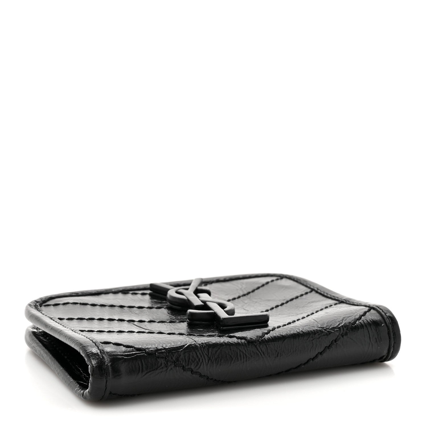 Saint Laurent Crinkled Calfskin Matelasse Monogram Niki Card Holder Black 4 of 8