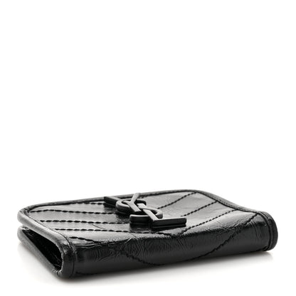 Saint Laurent Crinkled Calfskin Matelasse Monogram Niki Card Holder Black 4 of 8