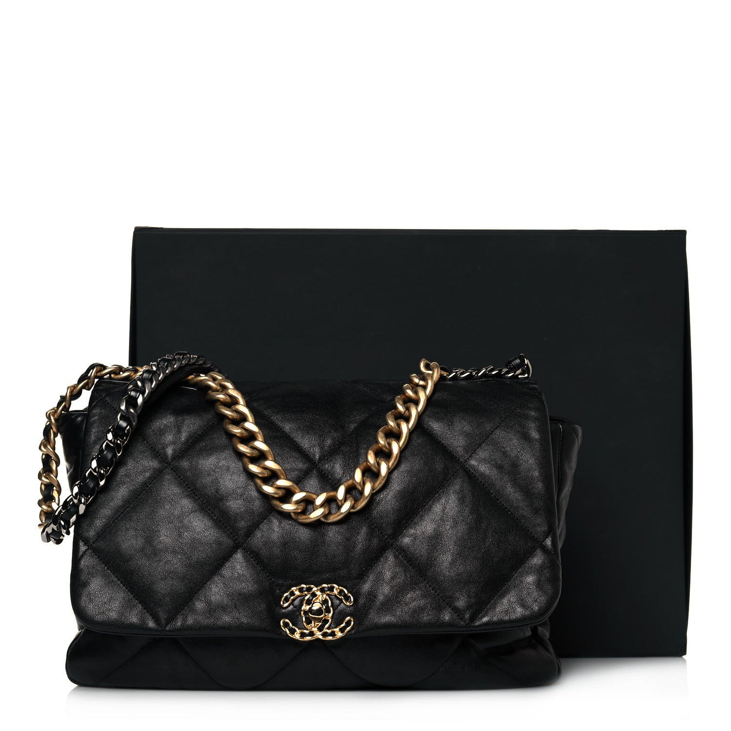 Shiny Goatskin Quilted Maxi Chanel 19 Flap Black
