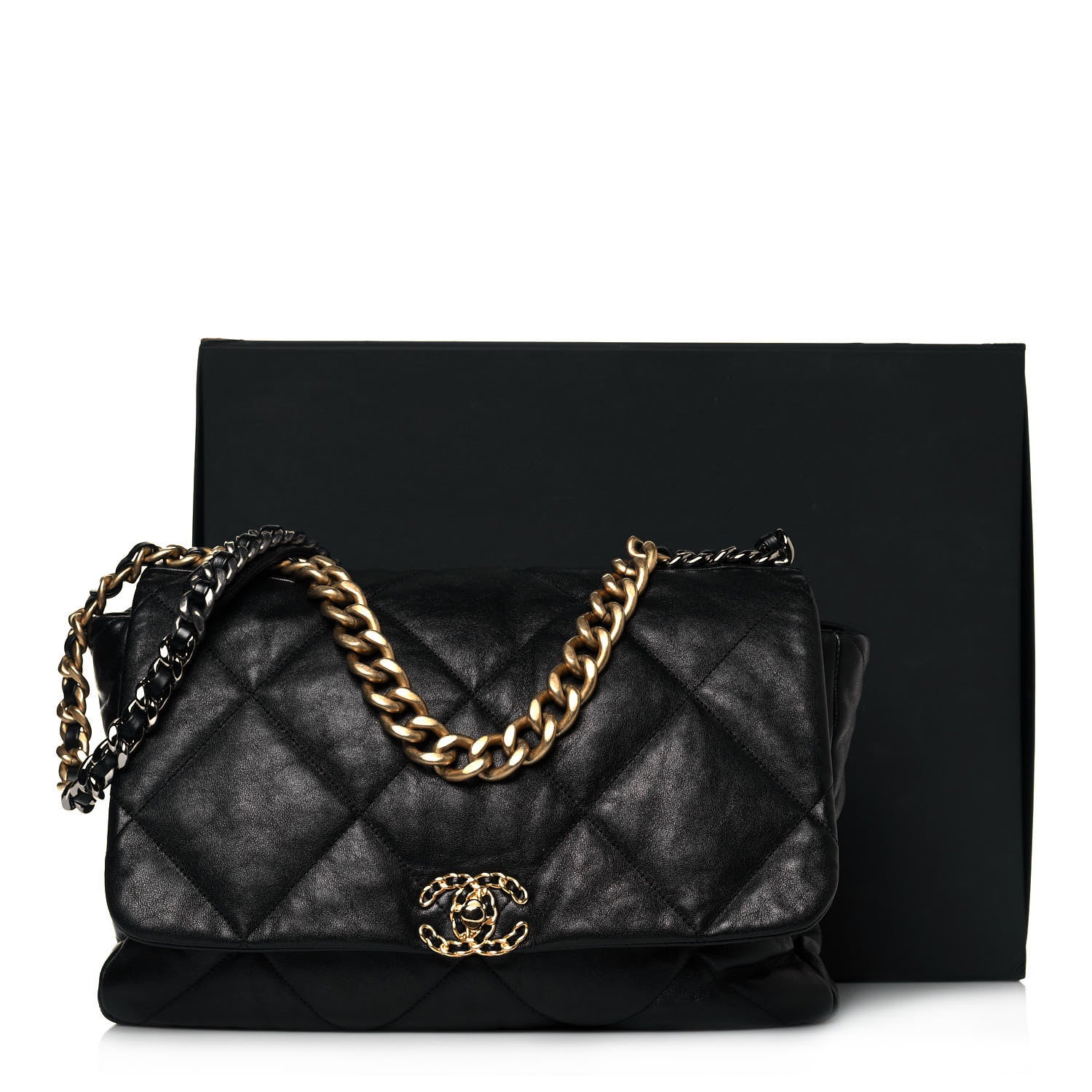Chanel Shiny Goatskin Quilted Maxi Chanel 19 Flap Black 13 of 13