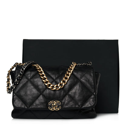 Chanel Shiny Goatskin Quilted Maxi Chanel 19 Flap Black 13 of 13