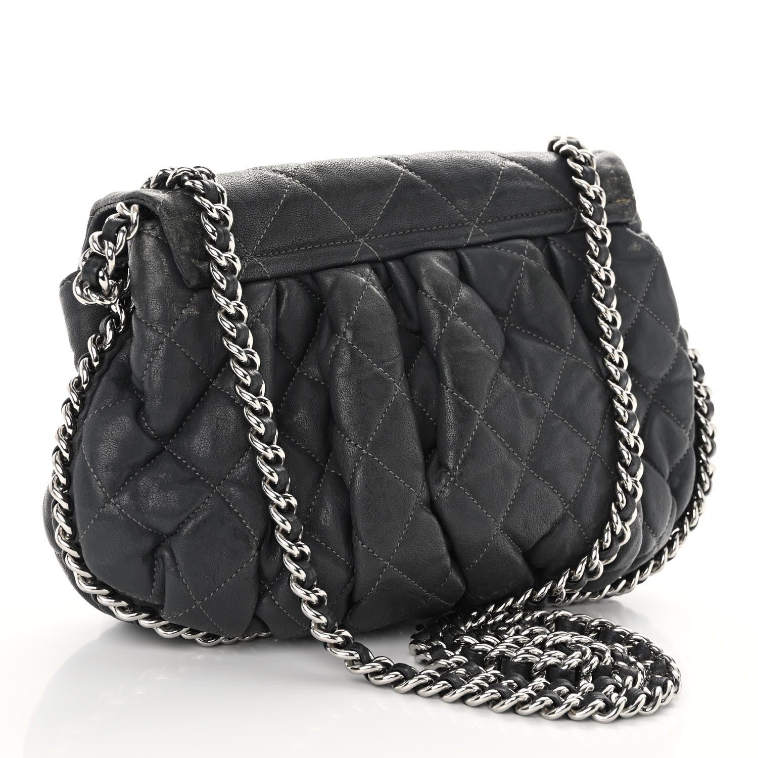 Chanel Washed Lambskin Quilted Medium Chain Around Messenger Dark Grey 3 of 14