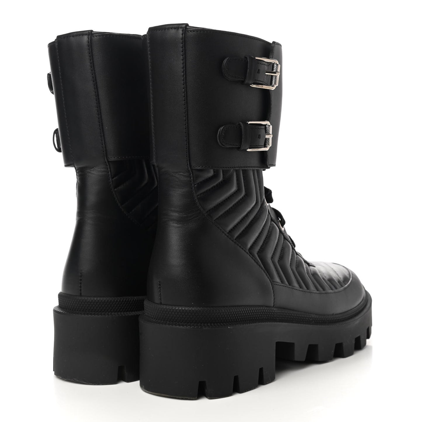 Nappa Frances GG Matelasse Platform Combat Boots 39 Black