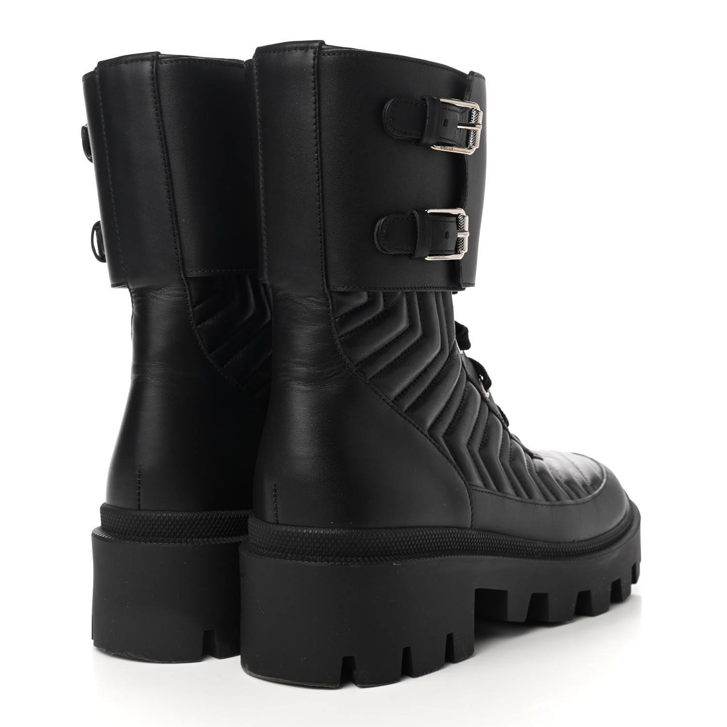 Gucci Nappa Frances GG Matelasse Platform Combat Boots 39 Black 4 of 8