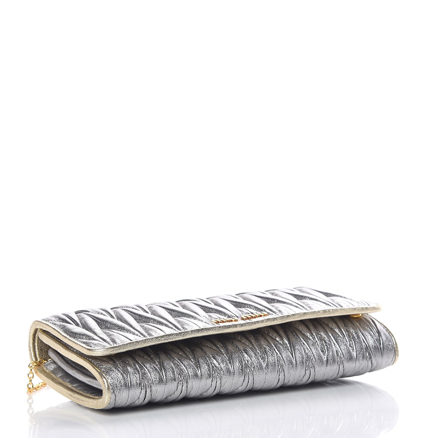 Miu Miu Metallic Nappa Matelasse Wallet Cromo Pirite 5 of 10