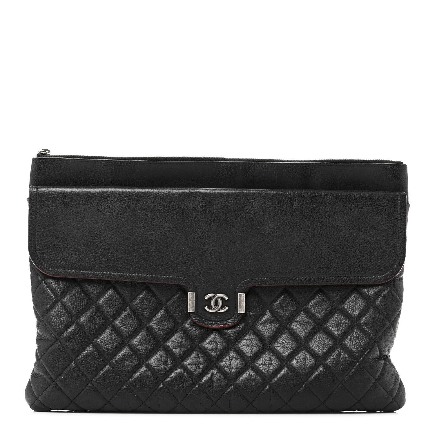 Chanel Grained Calfskin Quilted Large Archi Chic Cosmetic Case Navy 1 of 10