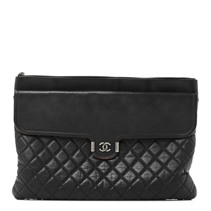 Chanel Grained Calfskin Quilted Large Archi Chic Cosmetic Case Navy 1 of 10