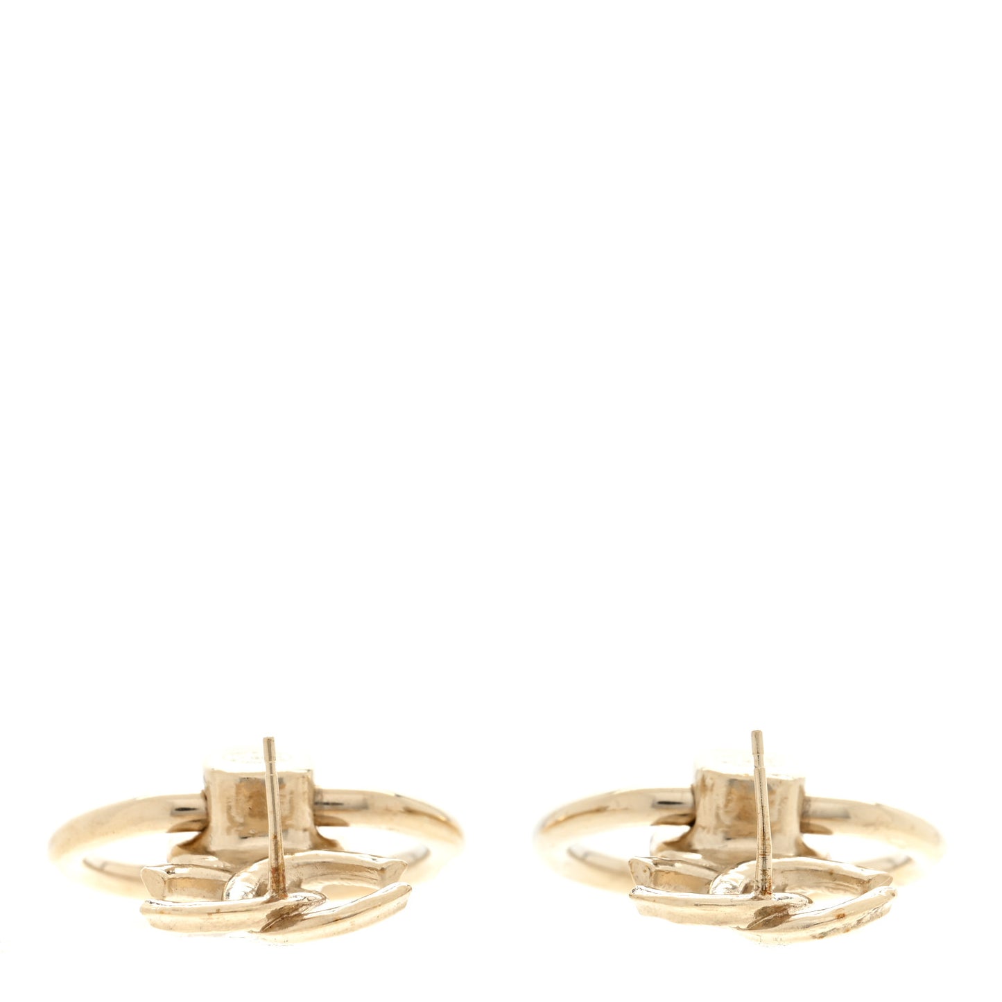 Metal Pearl CC Hoop Drop Earrings Gold