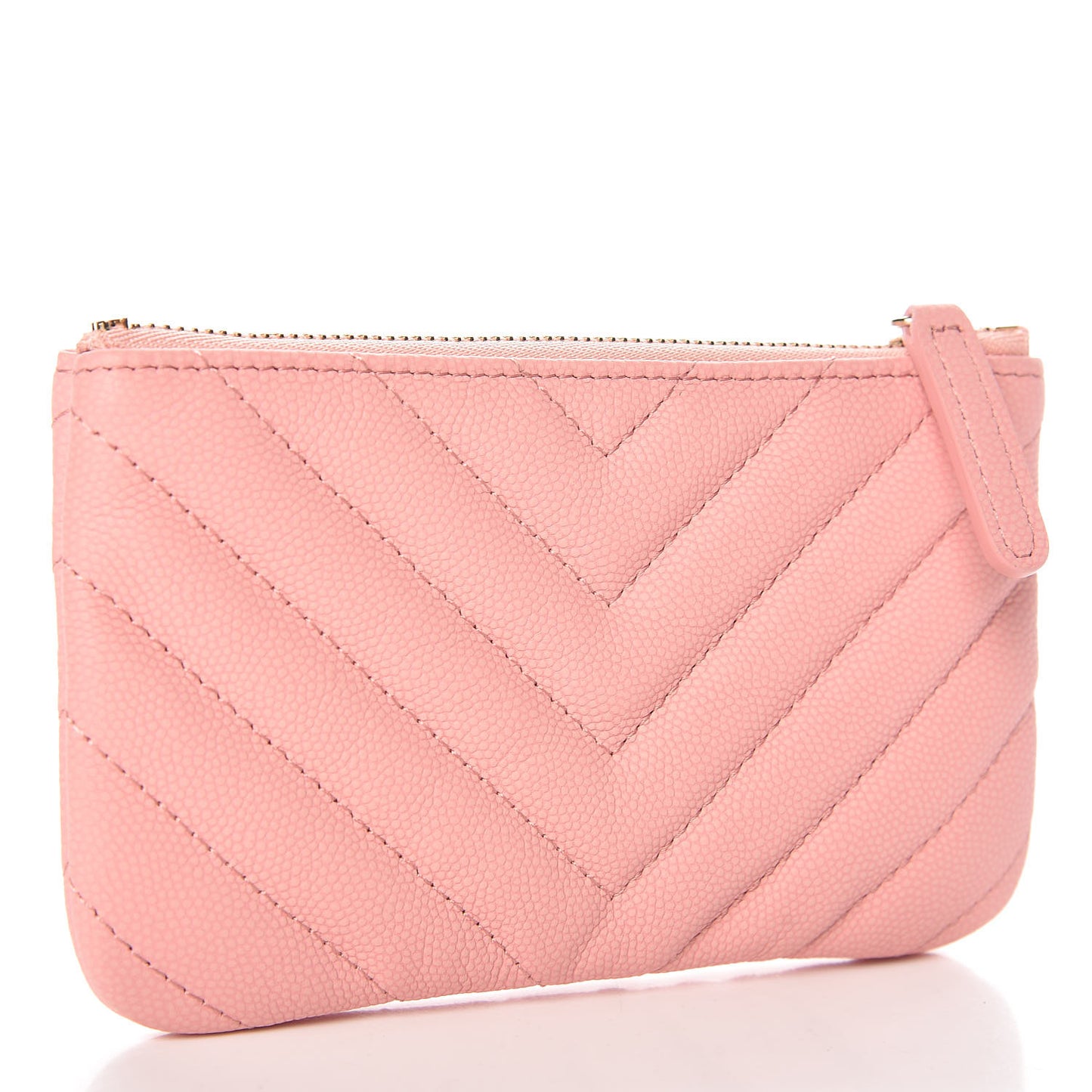 Caviar Chevron Quilted Small Cosmetic Case Pink