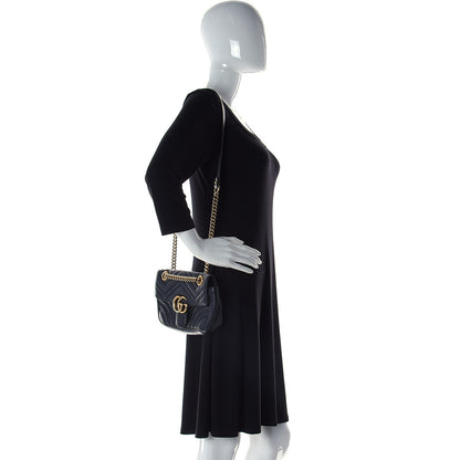 Gucci Calfskin Matelasse Mini GG Marmont Shoulder Bag Black 2 of 12