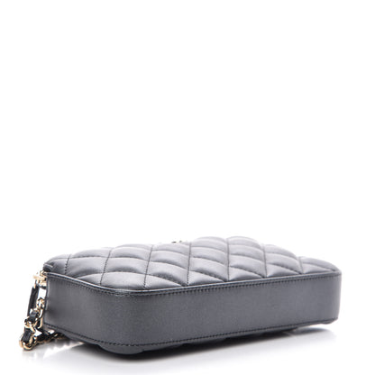 Chanel Iridescent Lambskin Quilted Pearl Clutch With Chain Black 4 of 10